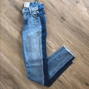 REVICE Two-Tone High Rise Jeans - Blue and Dark Blue